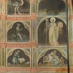Ostrich, River, Cobbler, Religion, Carpenter and Grinder: The Month of January, from a zodiac cycle inspired by the astrological theories of Pietro d Albano (1257-1315) (fresco)