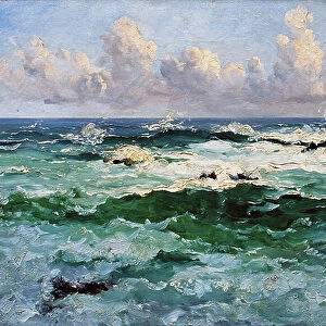 Ouessant, Rising sea between the semaphore and the trumpet, 1885 (oil on canvas)