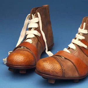 Pair of Cup Final special boots with wickerwork pattern stamped on the toes, c