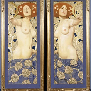 A pair of pastels on paper, depicting semi-nude female figures, c. 1900 (pastel on paper)