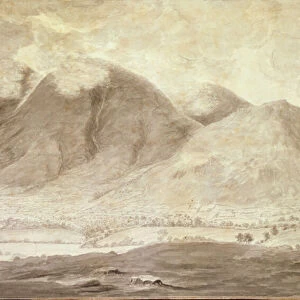 Panoramic View of Derwentwater and the Vale of Keswick, detail of Skiddaw and Keswick, c