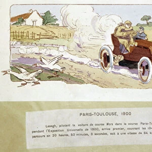The Paris - Toulouse race in 1900, drawing by Ernest Montaut (1878-1909)