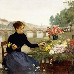A Parisian Flower Market, (oil on canvas)