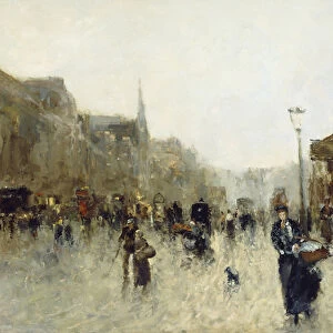 A Parisian Street Scene (oil on panel)