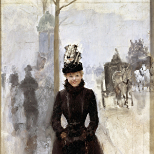 Parisienne sur le boulevard ou woman au manchon Painting by Jean Beraud (1849-1935