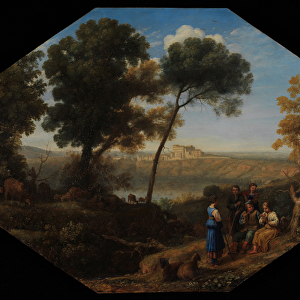 Pastoral landscape with a view of Lake Albano and Castel Gondolfo, 1639 (oil on tin)