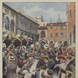 Patriotic demonstrations that took place in Italy at the announcement of the ultimatum to Turkey, the demonstration in Milan (colour litho)