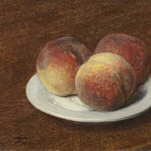 Three Peaches on a Plate, 1868 (oil on paper on canvas)