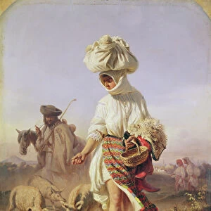 Peasant Girl Feeding Pigs, 1855 (oil on board)