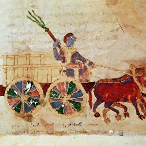 A peasant on a miniature cart from the manuscript "De Universo"