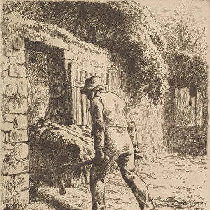 Peasant Pushing A Wheelbarrow, 1855 (Etching printed in brown / black ink on chine colle)