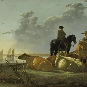 Peasants and Cattle by the River Merwede, c. 1655-60 (oil on panel)