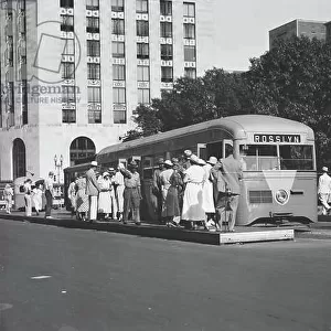 People Boarding Street Car, Washington DC, USA, 1935 (b/w photo)