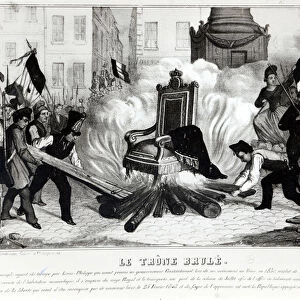 The People Burning the Throne at the Place de la Bastille, 1848 (litho) (b / w photo)