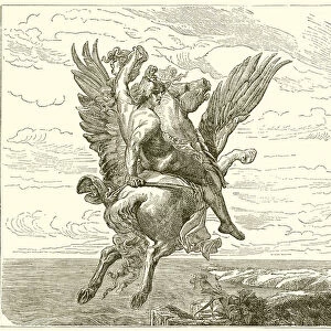 Perseus on the Winged Horse Pegasus, with Medusas Head (engraving)