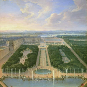 Perspective view of the chateau of Versailles seen from the Neptune Fountain, 1696