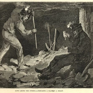 Down among the pitmen - preparing a blast in a breast (engraving)