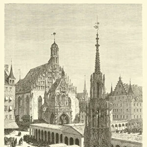 Place du Marche, La Belle-Fontaine, La Frauenkirche (engraving)