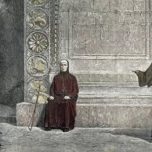 The poet and writer Dante Alighieri during his exile. 19th century (engraving from "Les grandes infortunes" by Changer et Spont)