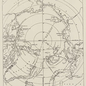 Polar Exploration, Chart of the Arctic Regions, showing the Routes of the Expeditions now in Progress and indicating the Most Northerly Points reached by Former Explorers (litho)