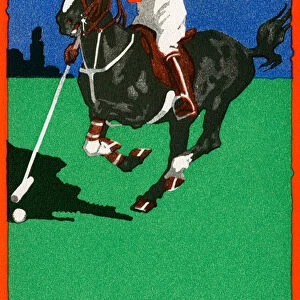 Polo Player Hitting Ball with His Mallet, 1921 (colour litho)