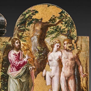 Portable altar back side: Adam and Eve facing the Eternal Father, detail of 2384587 (tempera grassa on panel)