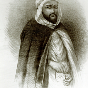 Portrait of Abd El-Kader (litho) (b / w photo)