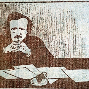 Portrait of Edgar Allan Poe - engraving by Felix Vallotton, circa 1900