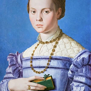 Portrait of a girl with a book, possibly Giulia di Alessandro de Medici, 1584-1550, (oil on wood panel)