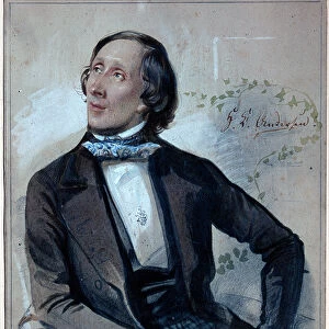 Portrait of Hans Christian Andersen (1805-1875), 1845 (watercolour and chalk on paper)