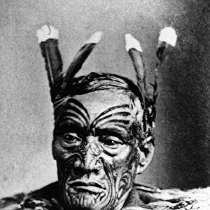 Portrait of a Maori man, before 1880 (b / w photo)