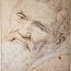 Portrait of Michelangelo Buonarroti. Coal, chalk on paper, c. 1550