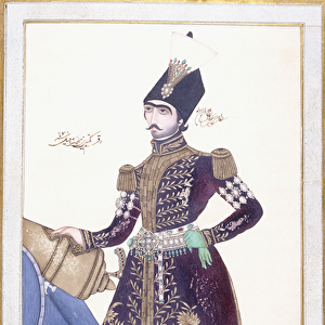 Portrait of Nasir al-Din Shah, Hand Resting on a Cannon, c