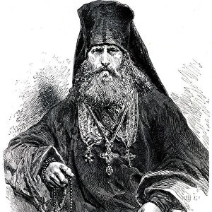 Portrait of Russian Pope (religion, Russia) by Alphonse de Neuville, engraving by Hildibrand - illustration of the book " Moors and Characters of Peoples", edition 1884