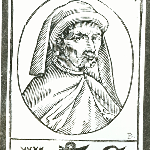Portrait of William Caxton (c. 1422-91) and his Printers Mark (woodcut)