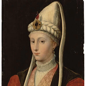 Portrait of a woman, possibly Haseki Hurrem Sultan, called Roxelana, bust-length, in Ottoman costume, with a jewelled headdress (oil on panel)
