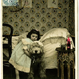 Postcard: Toto is sick, he is sick, his mistress forces him to go to bed