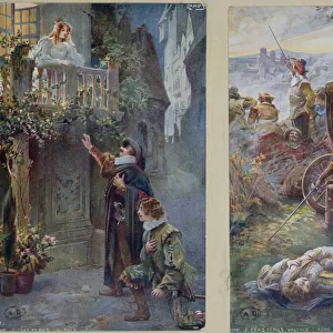Postcards depicting Cyrano de Bergerac with Roxanne and the Death of Christian, c