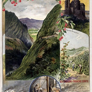 Poster "La France regionale"by G. Fraipont: Burgundy and Franche-Comte