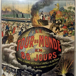 Poster for "Le Tour du Monde en 80 Jours"by Jules Verne at the theatre du