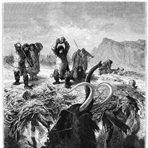 Prehistoric Men Hunting a Mammoth, illustration from L Homme primitif