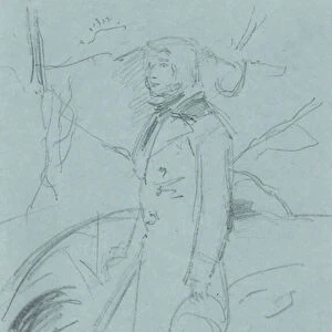 Preliminary Sketch for the Portrait of John Ruskin (graphite on blue paper)