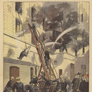 President Faure of France visiting the Fire Brigade (colour litho)