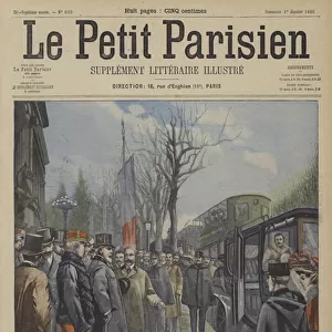 President Loubet of France leaving the Paris Motor Show in a 20 hp car (colour litho)