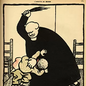 A priest beats a boy, from Crimes and Punishments, special edition of L Assiette au Beurre, 1st March 1902 (colour litho)