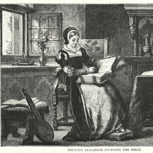 Princess Elizabeth studying the Bible (engraving)