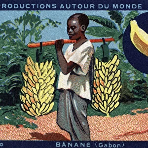 Productions around the world: Banana in Gabon. Chromolithography of 1933 in "