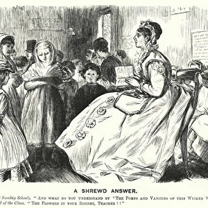 Punch cartoon: A Shrewd Asnwer - Victorian Sunday school scene (engraving)