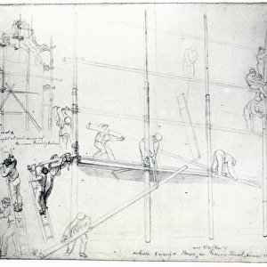 Putting up Scaffolding outside Craigs House, Francis Street, London, 1841 (pencil