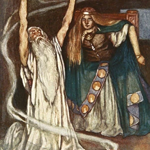 Queen Maeve and the Druid, illustration from Cuchulain, The Hound of Ulster, by Eleanor Hull (1860-1935), 1904 (colour litho)